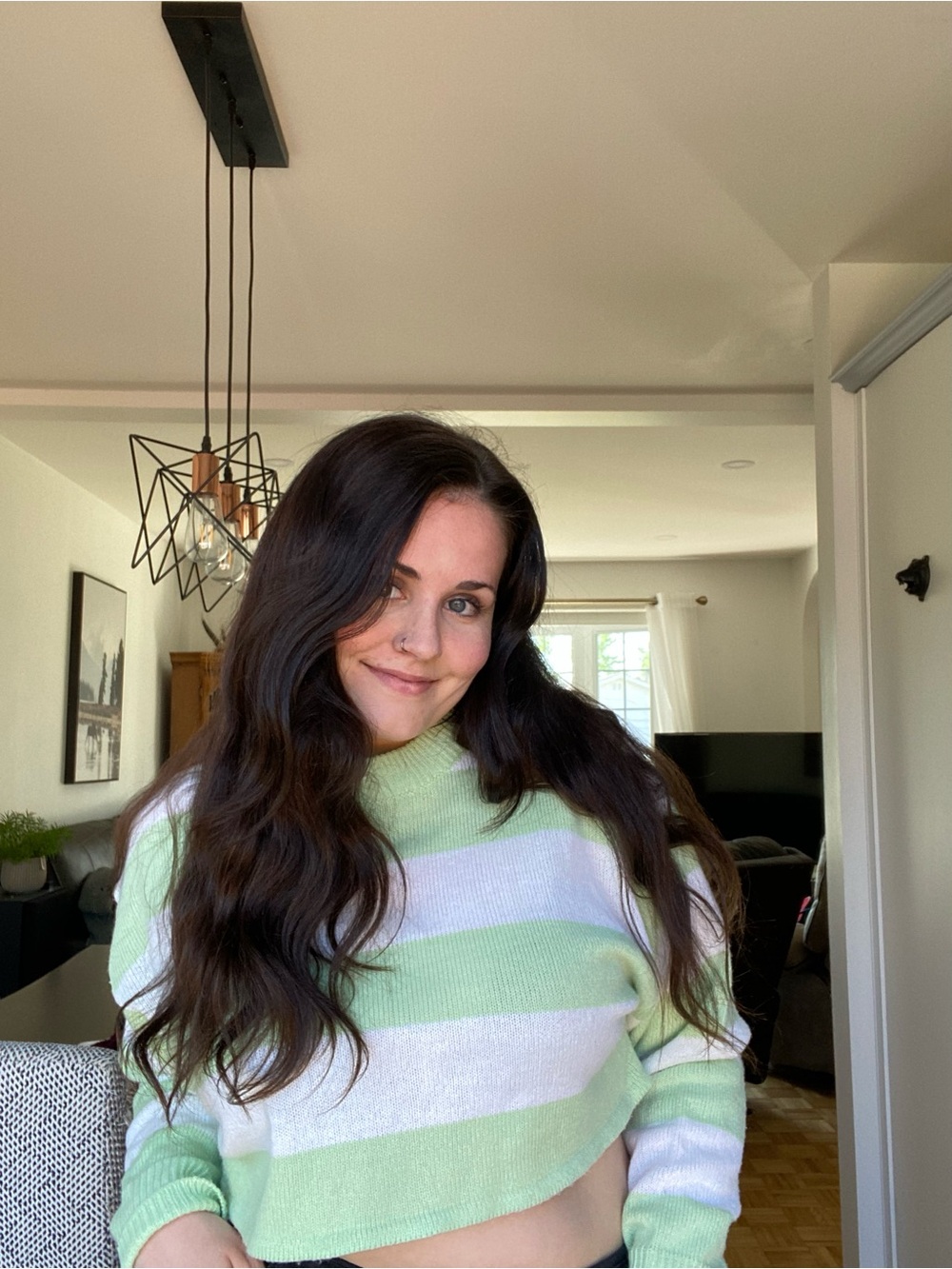 Streetwear Society Cropped Cowl Sweater in Light Green & White - Picture 1 of 12